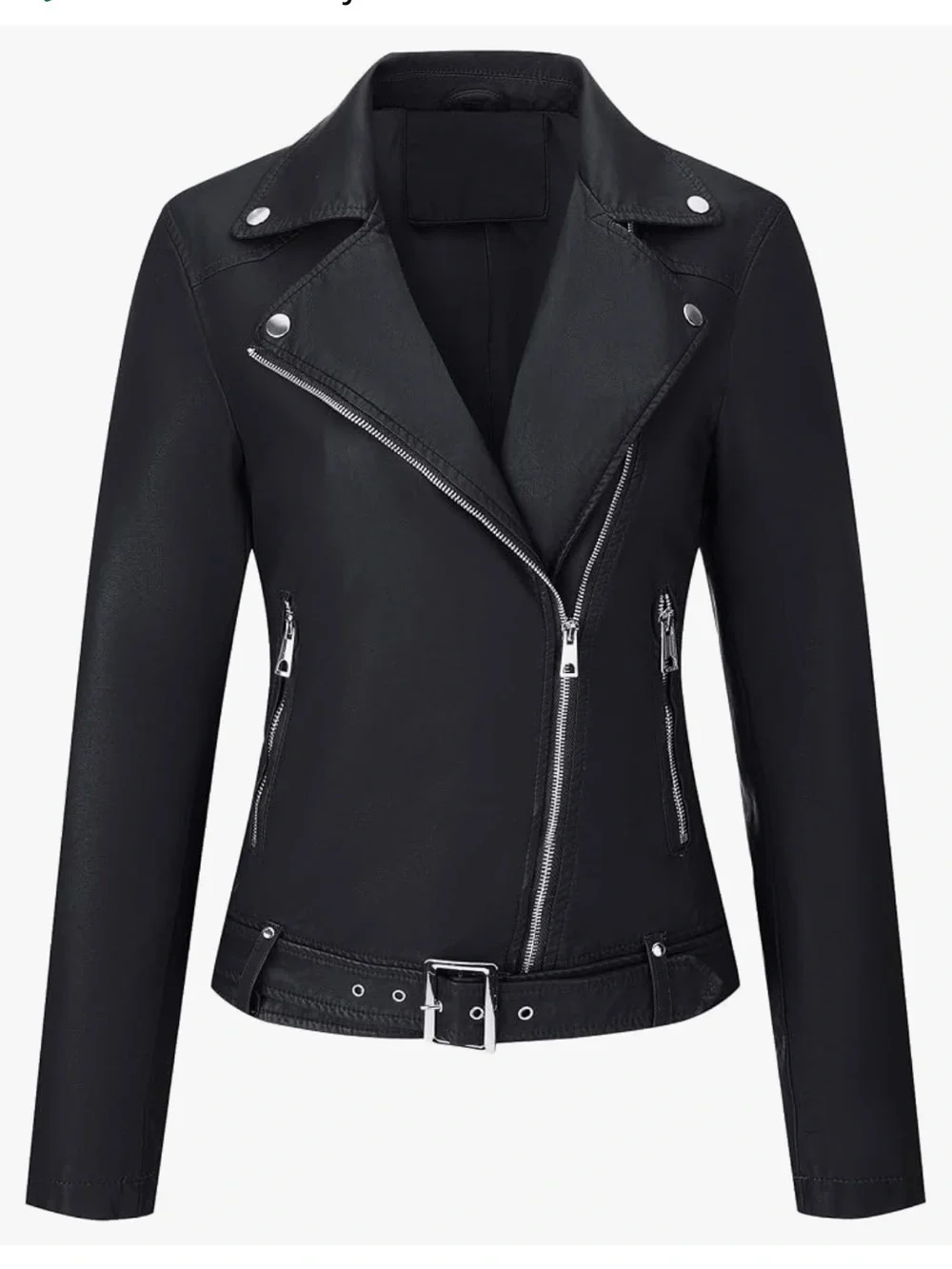 Black Faux Leather Moto Jacket - Women